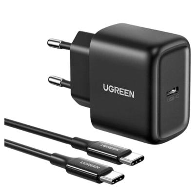 Сетевое зарядное устройство Ugreen Cd250, 25 Вт, USB-C (Черный) + Кабель USB-C на USB-C, 2 м (Черный)