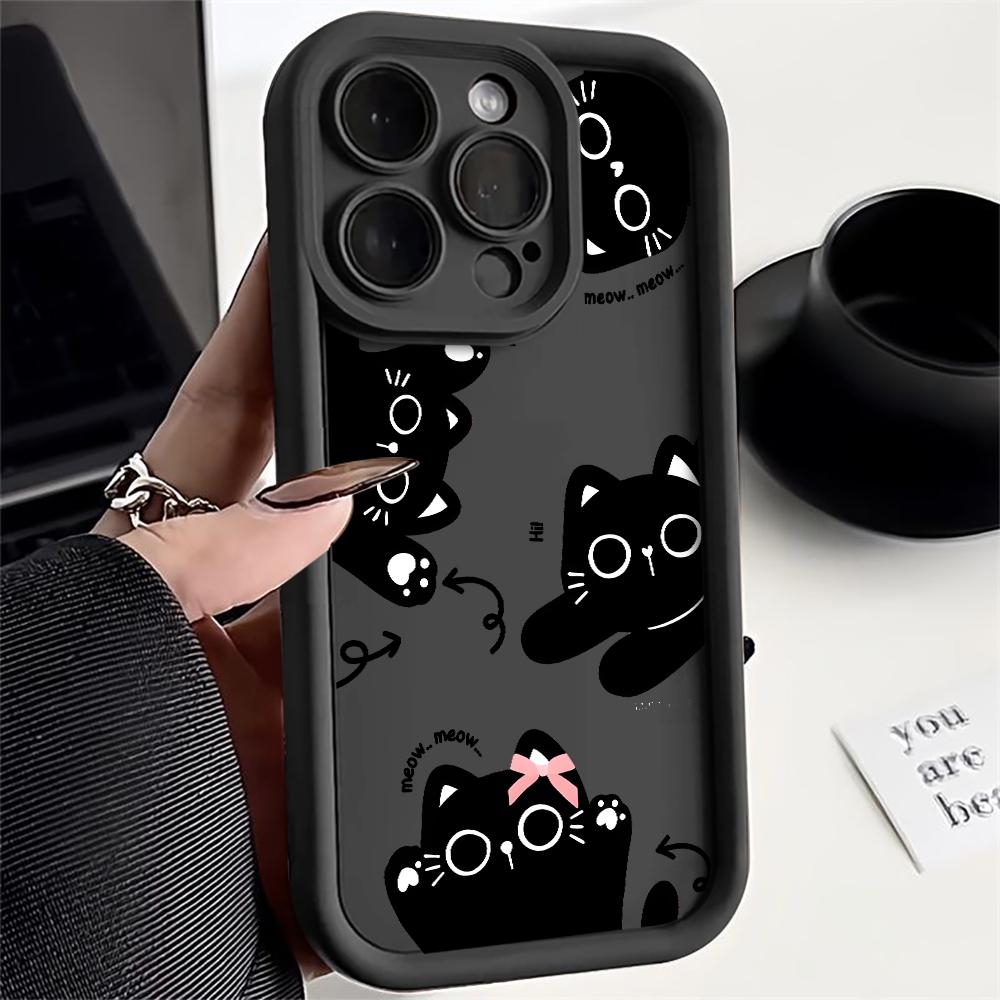 Милый дизайн с узором из черных кошек и бантов Защитный чехол для iPhone 17 16 15 14 13 12 11 16E Серии Pro Max Plus