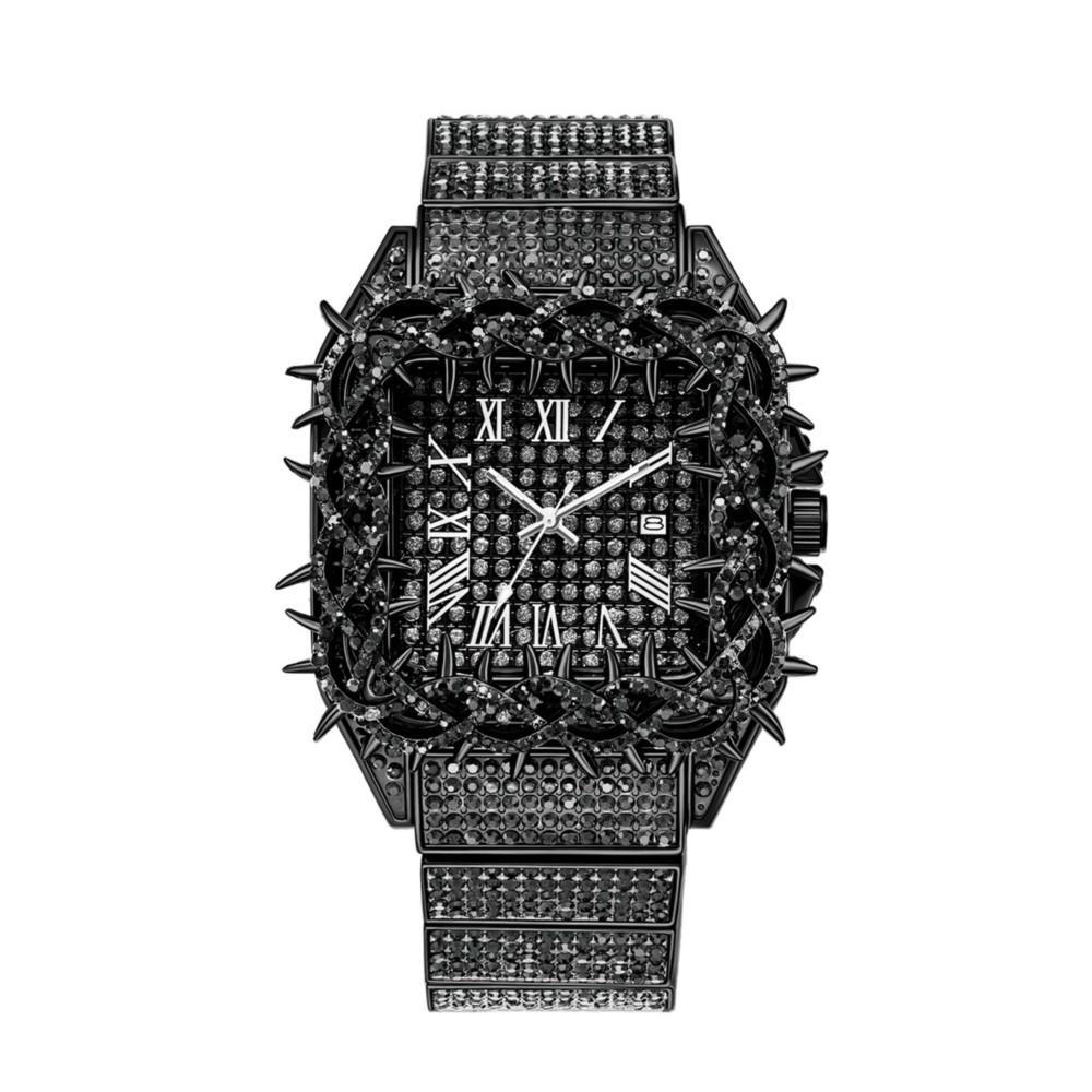 Luxury Crystal Diamond Watch for Men Iced Out Bling Quartz Wristwatch Unique Thorns Frame Design Arabic Numerals Dial Date Clock