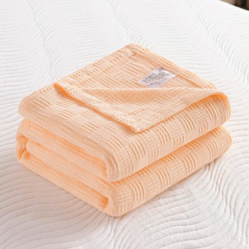 100% Cotton Plaid Weave Blankets Single Double Queen King Size Lightweight Soft Blanket for All Season Bedspreads for Bed Sofa