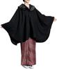 Japanese Style Loofah Wool Blend New [KYOETSU] Coat, Cape, Poncho, Collar, 21, Material, Women's (L, Black)