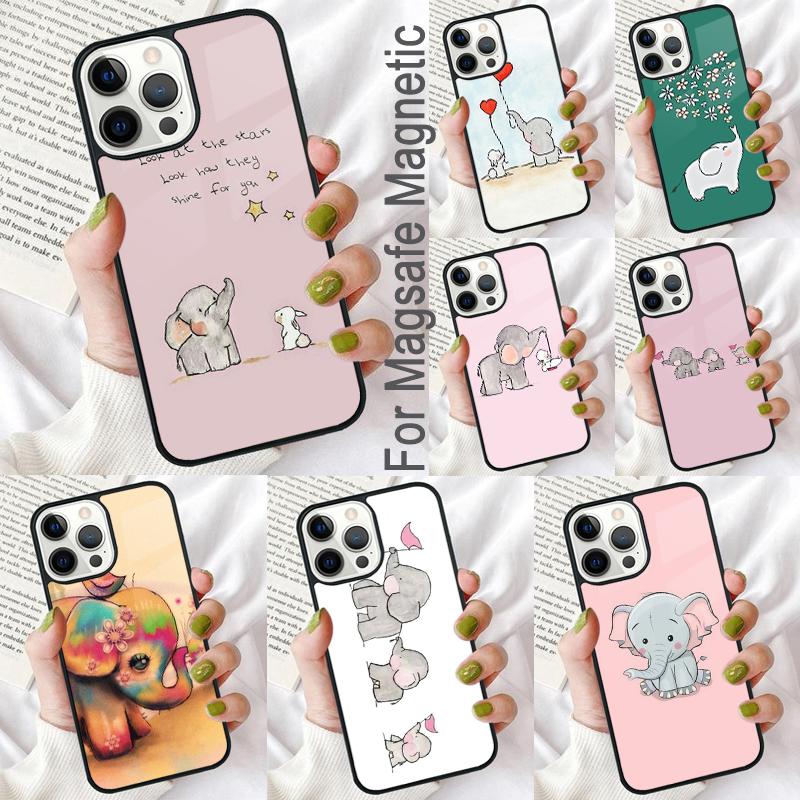 Cute Baby Elephant Soft Phone Case for iPhone 17 Air 16e Pro max 15 Pro 13 14 Plus 11 12 MagSafe Magnetic Coque