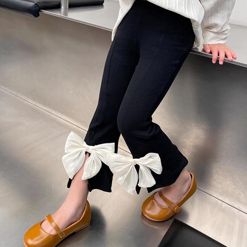 Детские расклешенные брюки с милым бантом и разрезом для девочек