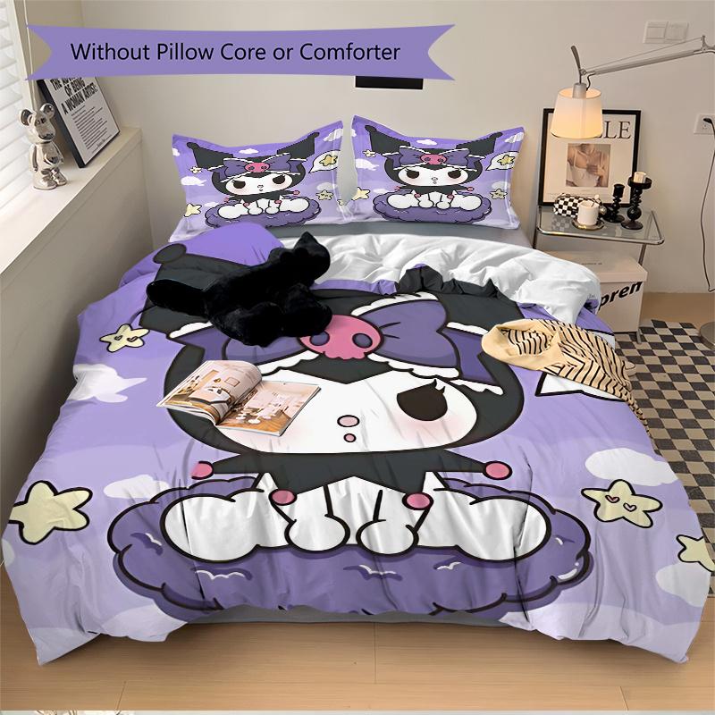 3pcs Cute Kuromi Quilt Cover Set (1 Quilt Cover + 2 Pillowcases Without Pillow Core), High-Definition Printing for Home and Dormitory.H014