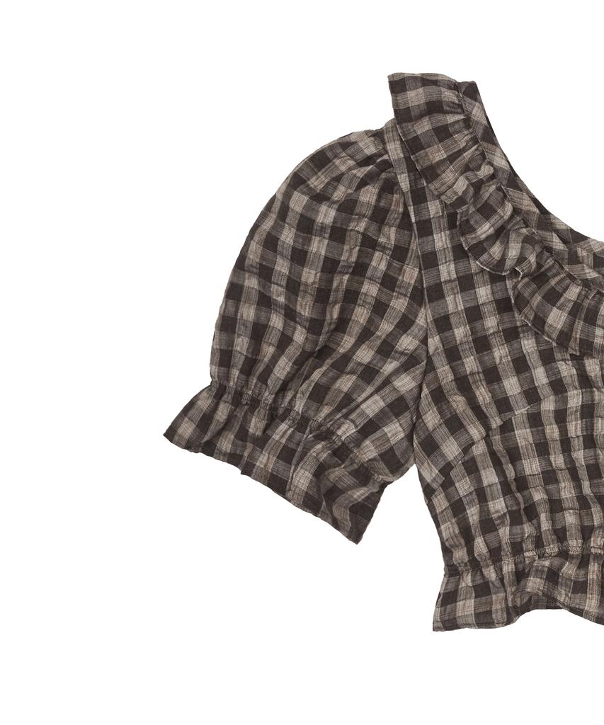 LARTIGENT L17 Puff Crop Blouse(Brown)