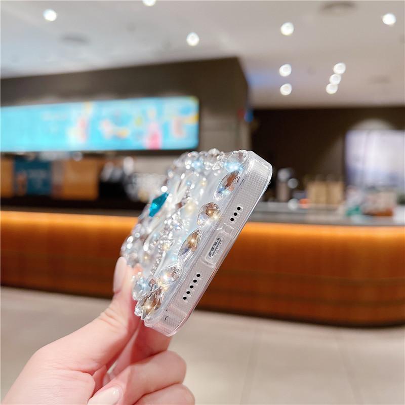 Прозрачный милый чехол с 3D цветком и бриллиантами для iPhone 15 14 13 12 11 Pro Max/Samsung Z флип 3 Z Fold 4 S23 S22 S21 S20 A13 A23 A33 A53 A52 A54