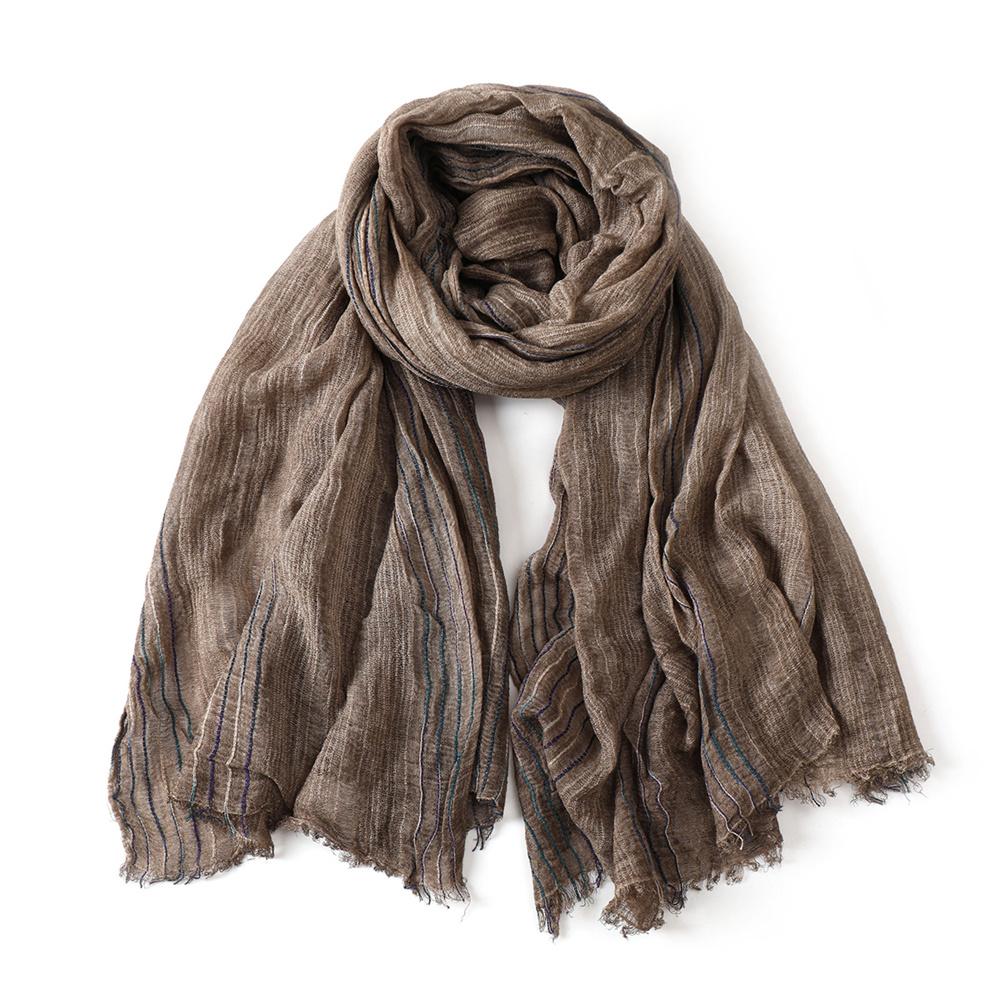 Хлопково-льняные мужские шарфы в полоску Осень Зима Черный Темно-синий Теплый мужской шарф Мужские аксессуары Короткая бахрома Bufanda Шаль