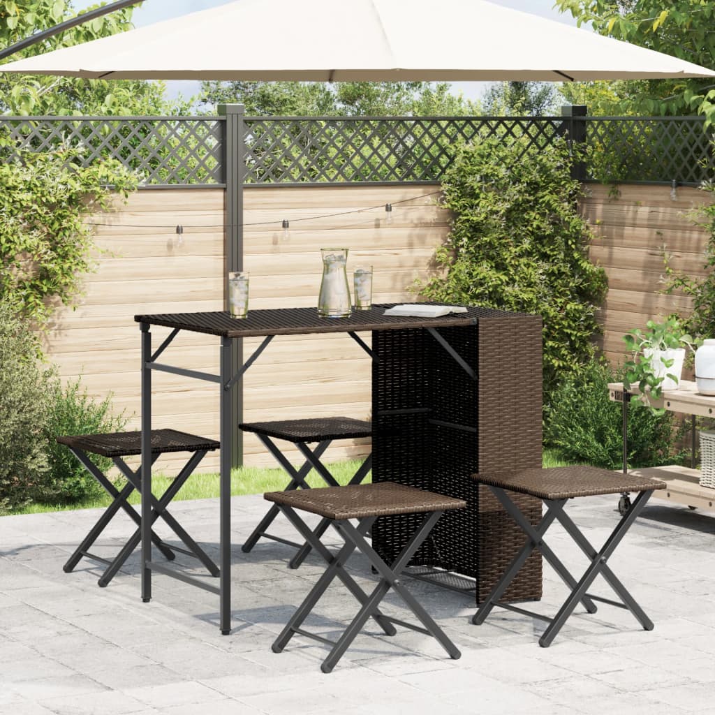 5 Piece Foldable Outdoor Dining Set Brown Poly Rattan