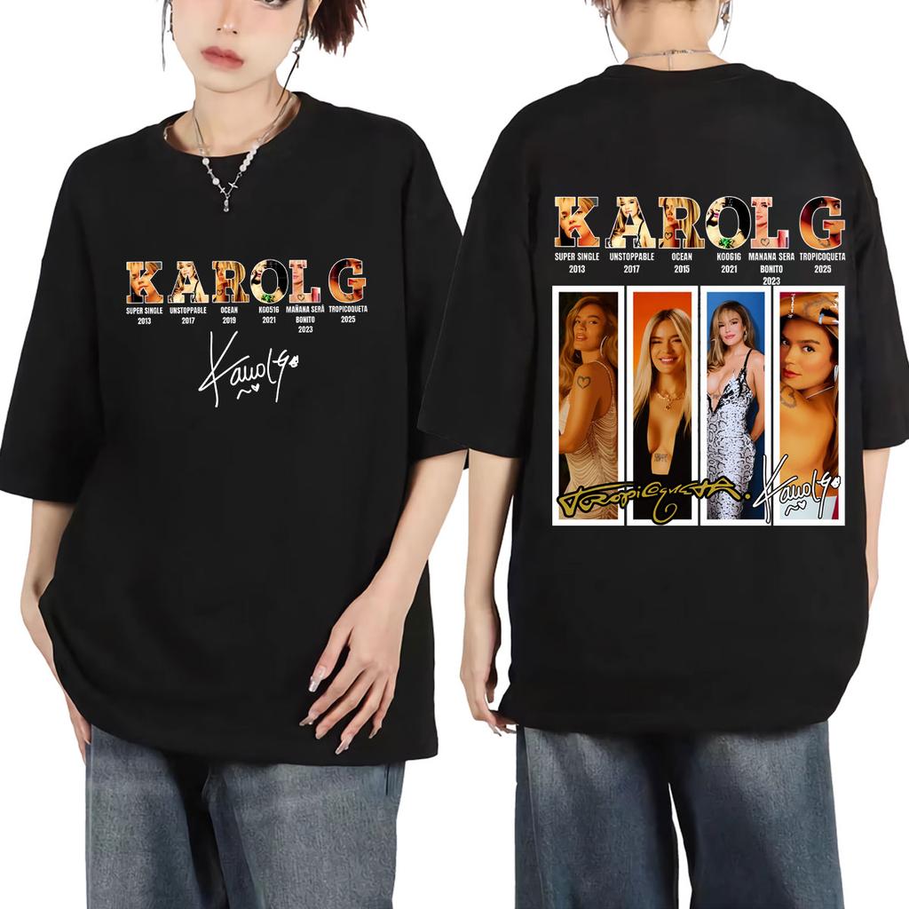 Singer Karol G Double Sided Graphic T Shirts High Streetr Fashion Trend Short Sleeve Tshirts Unisex Unisex Casual Cotton Tshirt