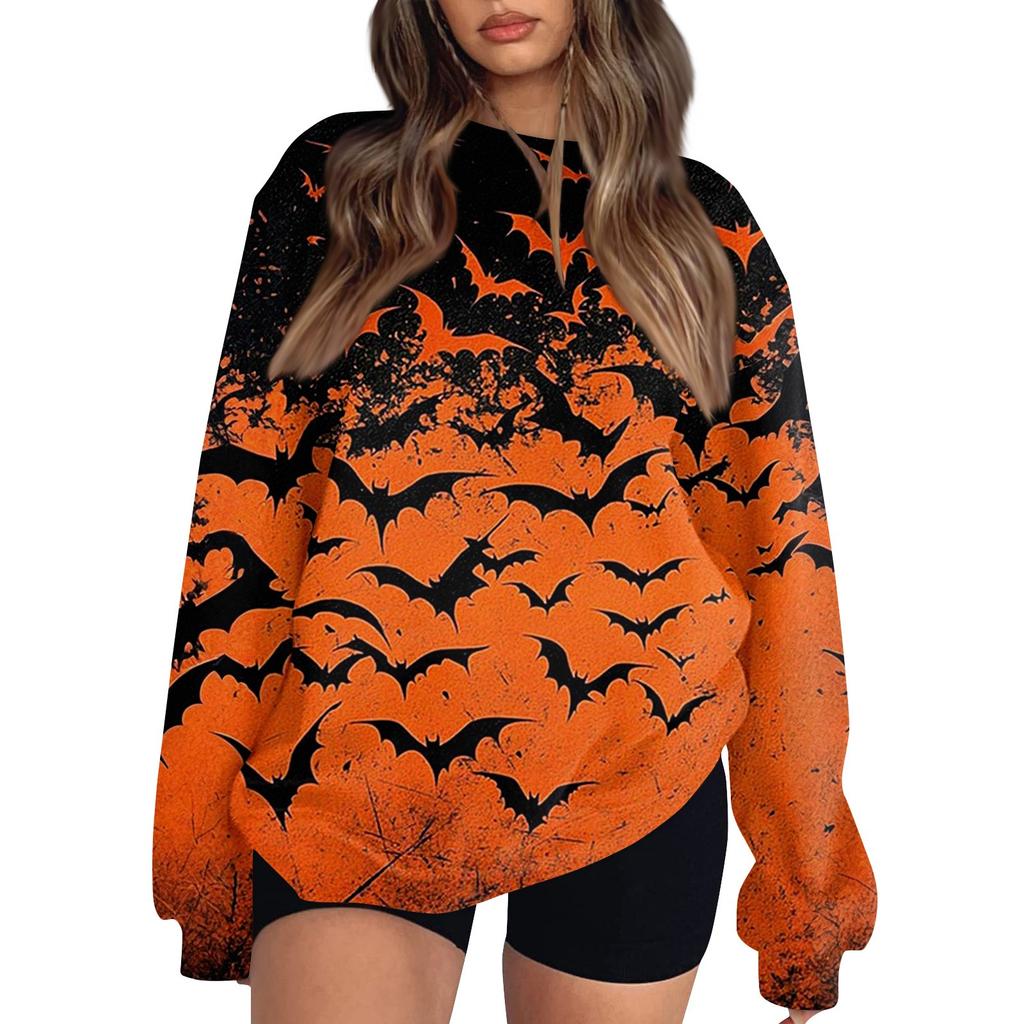 Женский модный повседневный свитшот с длинным рукавом и принтом на Хэллоуин