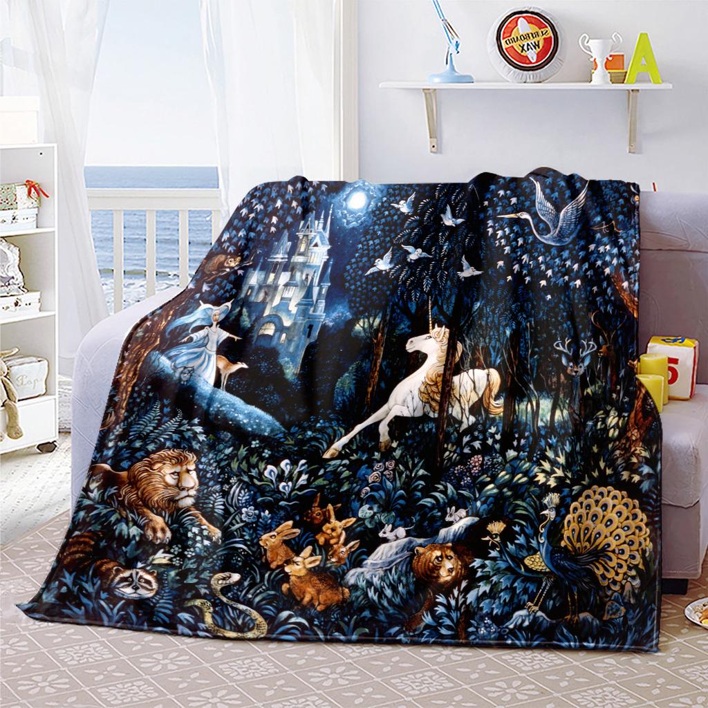 1pc Medieval Pastoral Magic Unicorn blanket, al season lightweigh Poster blanket home office outdoor nap multifunc Poster blanketional blanket