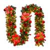 Christmas Decorative Rattan Door Hanging Garland with LED Light Artificial Garland Wreath Setup
