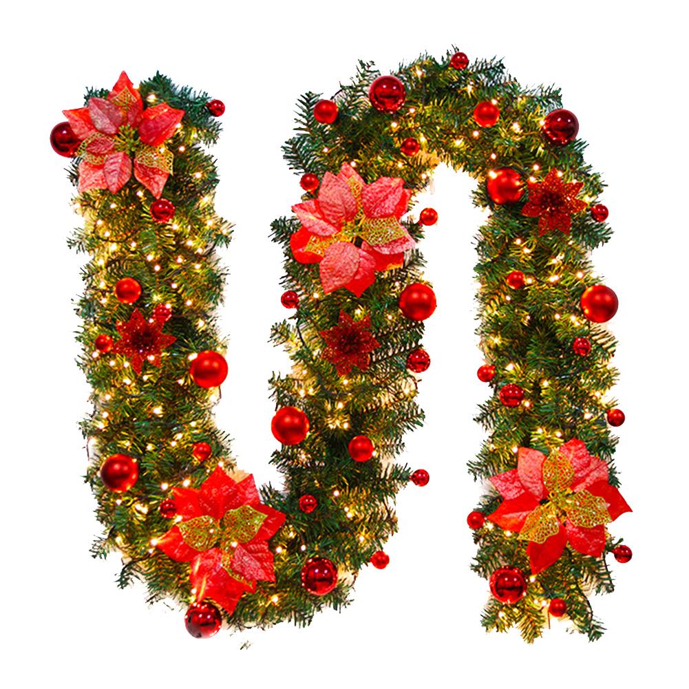 Christmas Decorative Rattan Door Hanging Garland with LED Light Artificial Garland Wreath Setup