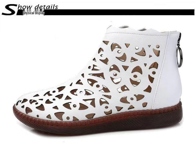 Весна/Лето 2024 Женские Ретро Туфли с Круглым Носком, Перфорацией и Застежкой-молнией