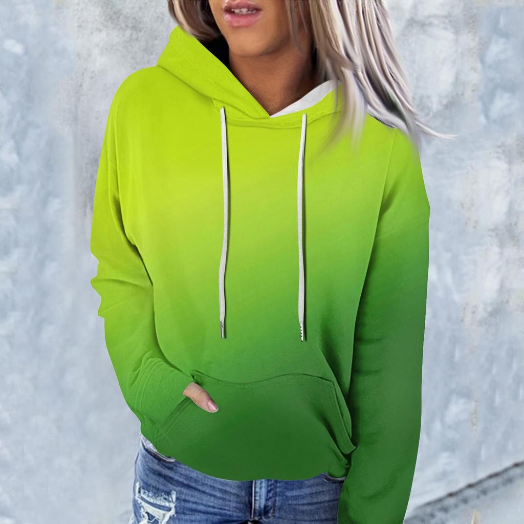 Женская модная повседневная толстовка с капюшоном и градиентным принтом с длинным рукавом