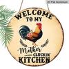 2D Flat 1pc, 8x8 in, Welcome To My Mother'S Kitchen Round Aluminum Metal Sign - Rustic Farmhouse Wall Decor with Rooster & Laurel Design, Perfect for