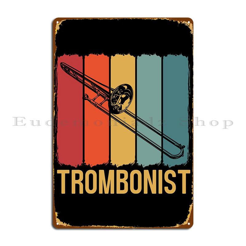 Retro Trombone Vintage Metal Plaque Poster Garage Club Wall Pub Character Plaques Tin Sign Poster