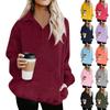 Women's Plush Sweatshirt Casual Long Sleeve Pocket Zipper Thick Pullover Sweatshirt Winter
