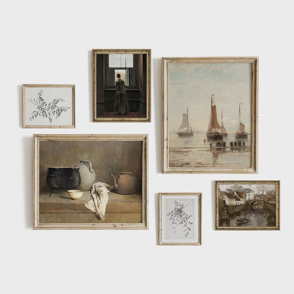 Винтажная нейтральная галерея, настенное искусство, античный постер и принты, Ретро французская картина на холсте, скандинавские настенные панно, украшение для дома