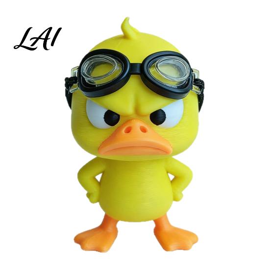 Yellow Duck Ornaments 3D Printed Angry Figurine with Detachable Swimming Goggles Funny Lively Tabletop Displays Statue Desktop Ornament for