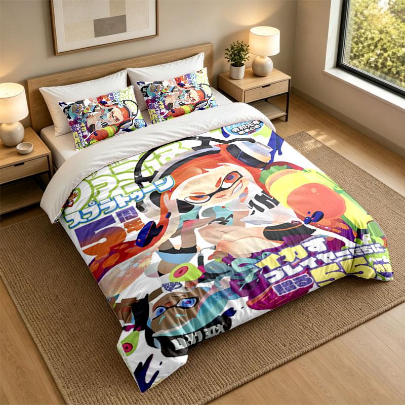 3-предметный комплект постельного бельяSplatoon Мягкая простыня и две наволочки Декор для спальни дома