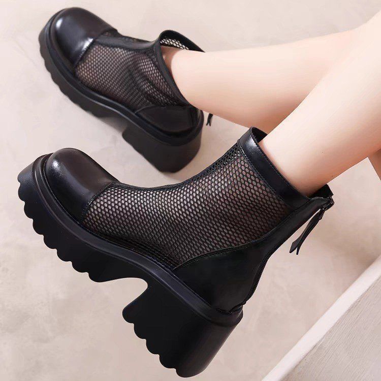 Полые ботинки Мартин женские новые летние 2025 тонкие сетчатые ботинки на высокой платформе, женские короткие ботинки на высоком каблуке