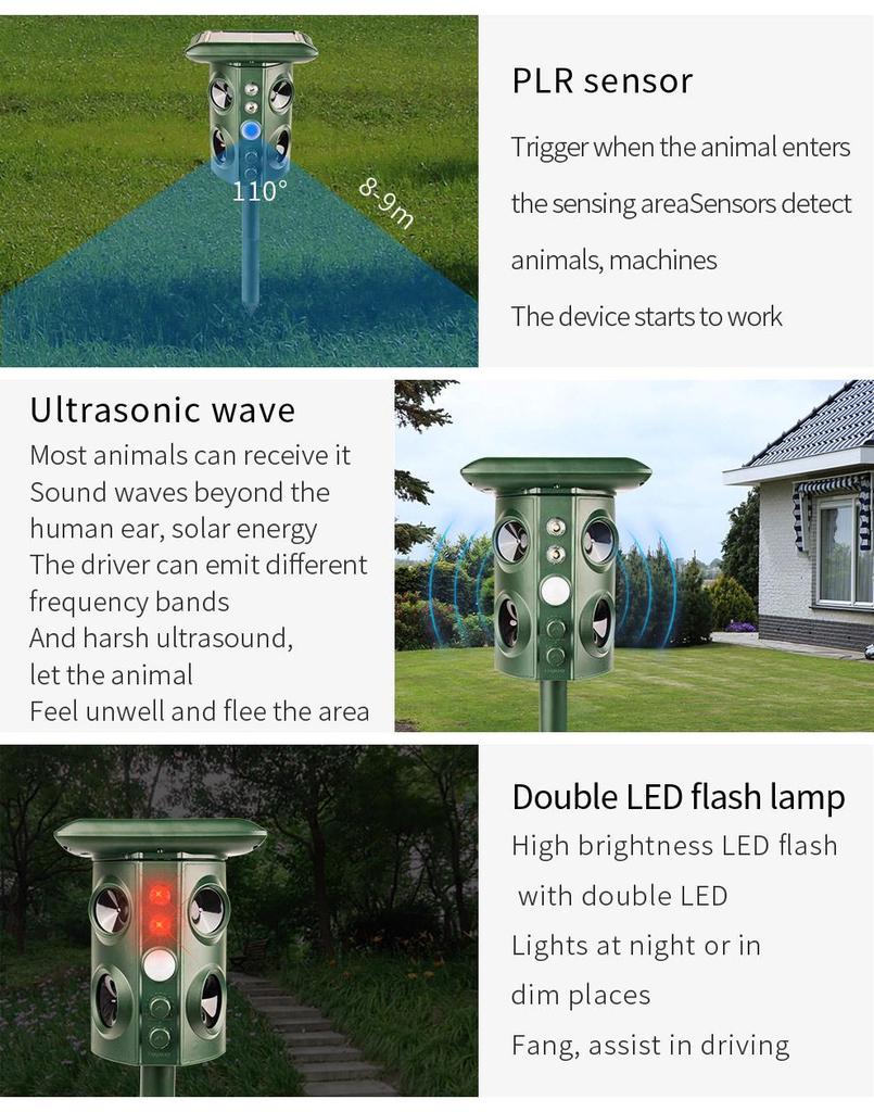 High-Power Multifunctional Animal Repeller: Bird, Snake, Mouse Control for Outdoors