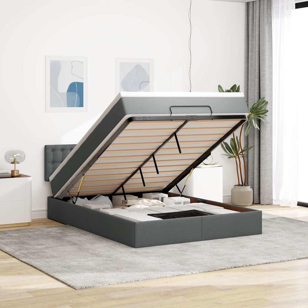 Ottoman Bed with Mattress Dark Grey 140 x 200 cm Fabric