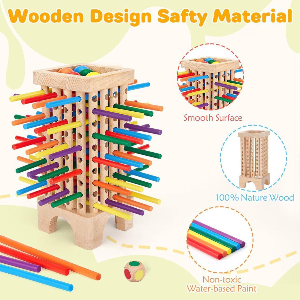 Деревянная игра Монтессори: 42 цветных палочки и кубика с башней для пиццы