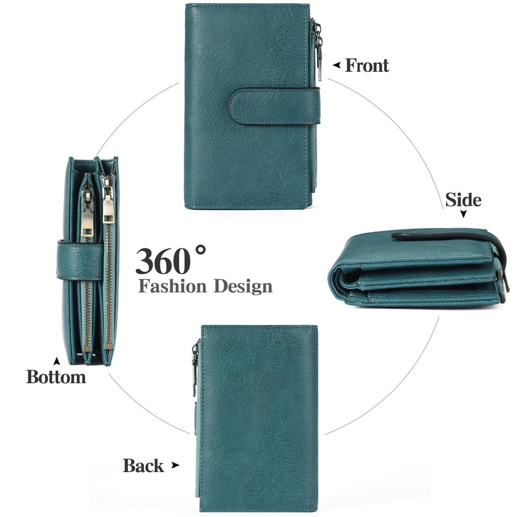 RNIEGA Кошелек bifold, Натуральная кожа, Легкий, Большая вместимость, Складной кошелек, Женский кошелек, Защита от скимминга, Кошелек для монет, Картхолдер,