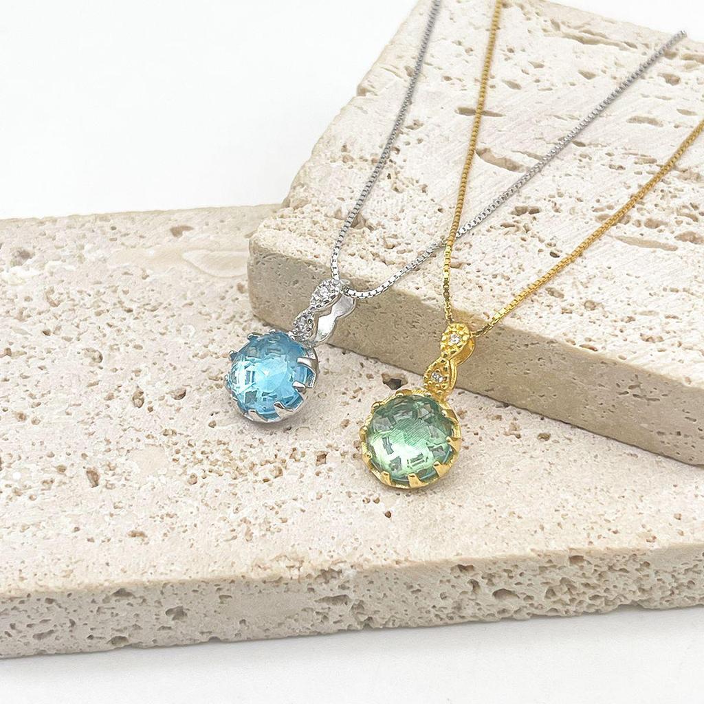 Женское колье из стерлингового серебра 925 пробы: Элегантная подвеска из небесно-голубого кристалла на универсальной ключичной цепочке