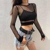 Sexy Black Hollow Out Mesh T-Shirt Female Skinny Crop Top New Fashion Summer Basic Tops For Women Fishnet Shirt