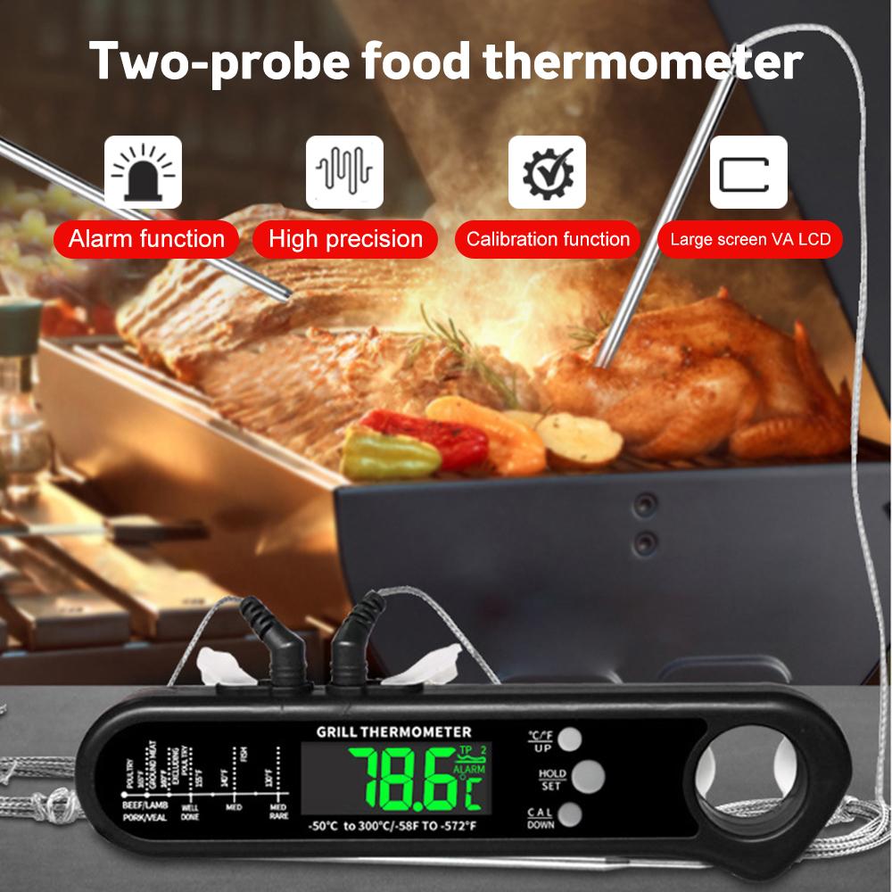 Цифровой термометр для мяса для приготовления пищи, работающий от батареи, с двойными щупами, 2-3 секунды мгновенного считывания, термометр для мяса с магнитом, будильник