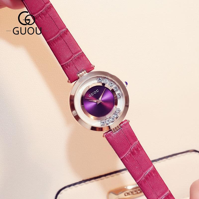 Женские часы Модные Темпераментные Водные Бриллианты Английский Циферблат Пояс Тренд Простые Кожаные Женские Часы