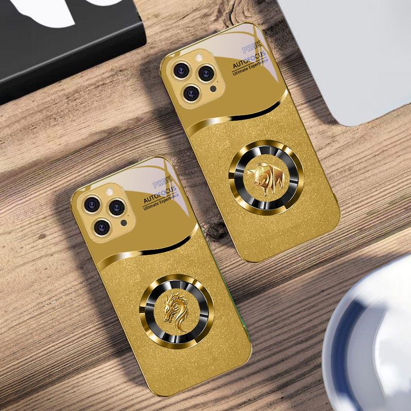 Золотой Круг Голова Дракона Для IPhone 16 Pro Max 15 P Ro 14 M Ax 13 Plus 12 Mini 11 XS Max XR Золотой Закаленное Стекло Чехол для Телефона