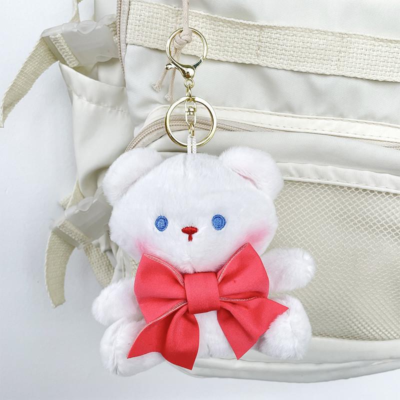 Adorable Bowknot Bear And Bunny Plush Keychain For Bags Cute Cartoon Stuffed Toy
