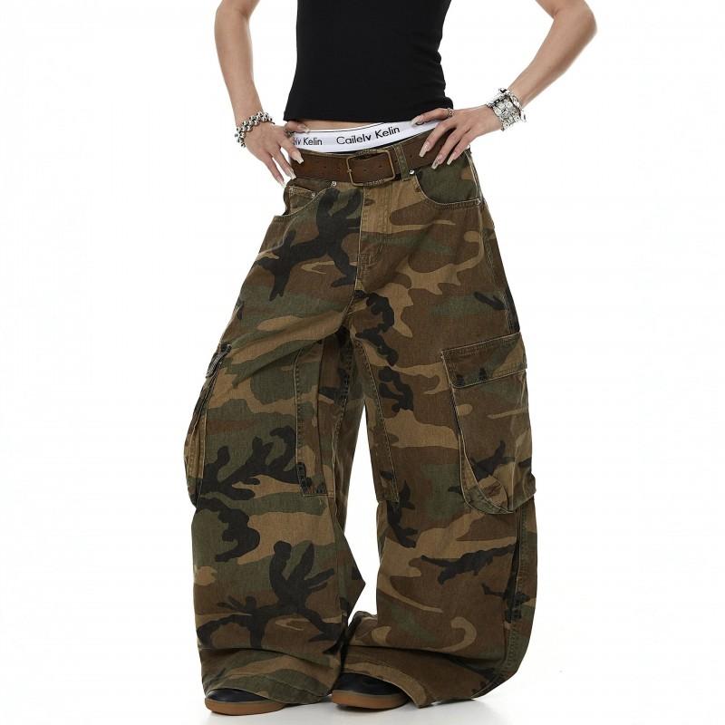 2026 Womens Camo Jeans Loose Fit Wide Leg Trousers Casual Everyday Wear