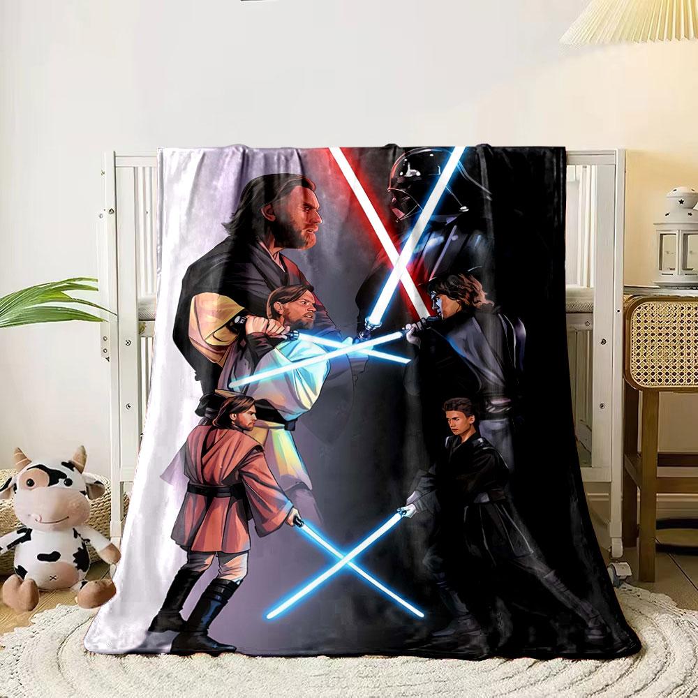 Characters duel with lightsabers on contrasting light and dark backgrounds. for all seasons blanket lunch break throw gift