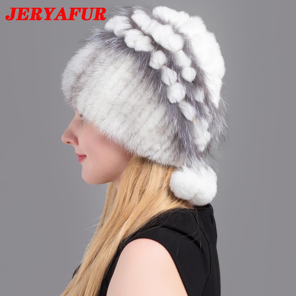 Женская зимняя шапка из меха кролика