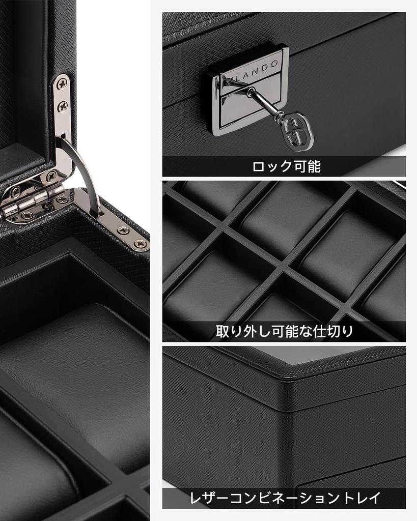 Vlando PU Чехол для часов, Вмещает 10 часов, Двухуровневый дизайн, Мужская коробка для хранения, Футляр для аксессуаров, Витрина, Органайзер, Подарок на день рождения