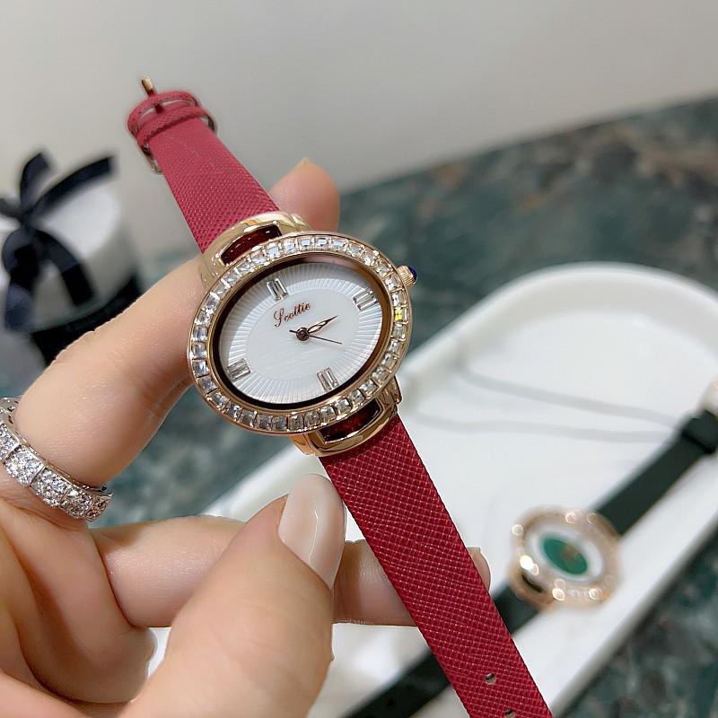 Stylish And Simple Temperament Women'S Watch Diamond-Encrusted Oval Personalized Watch Women'S Small Green Leather Strap Women'S Watch