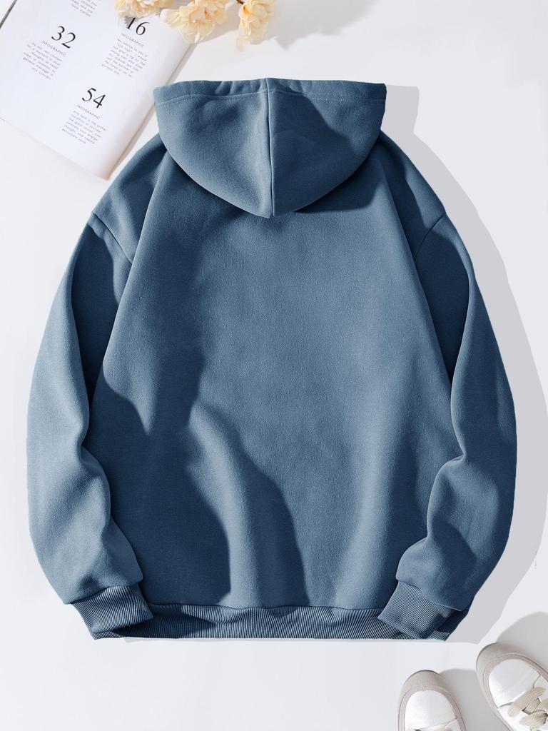 Women's Fleece-Lined Hoodie - Thick, Printed, Loose Pullover for Spring and Autumn