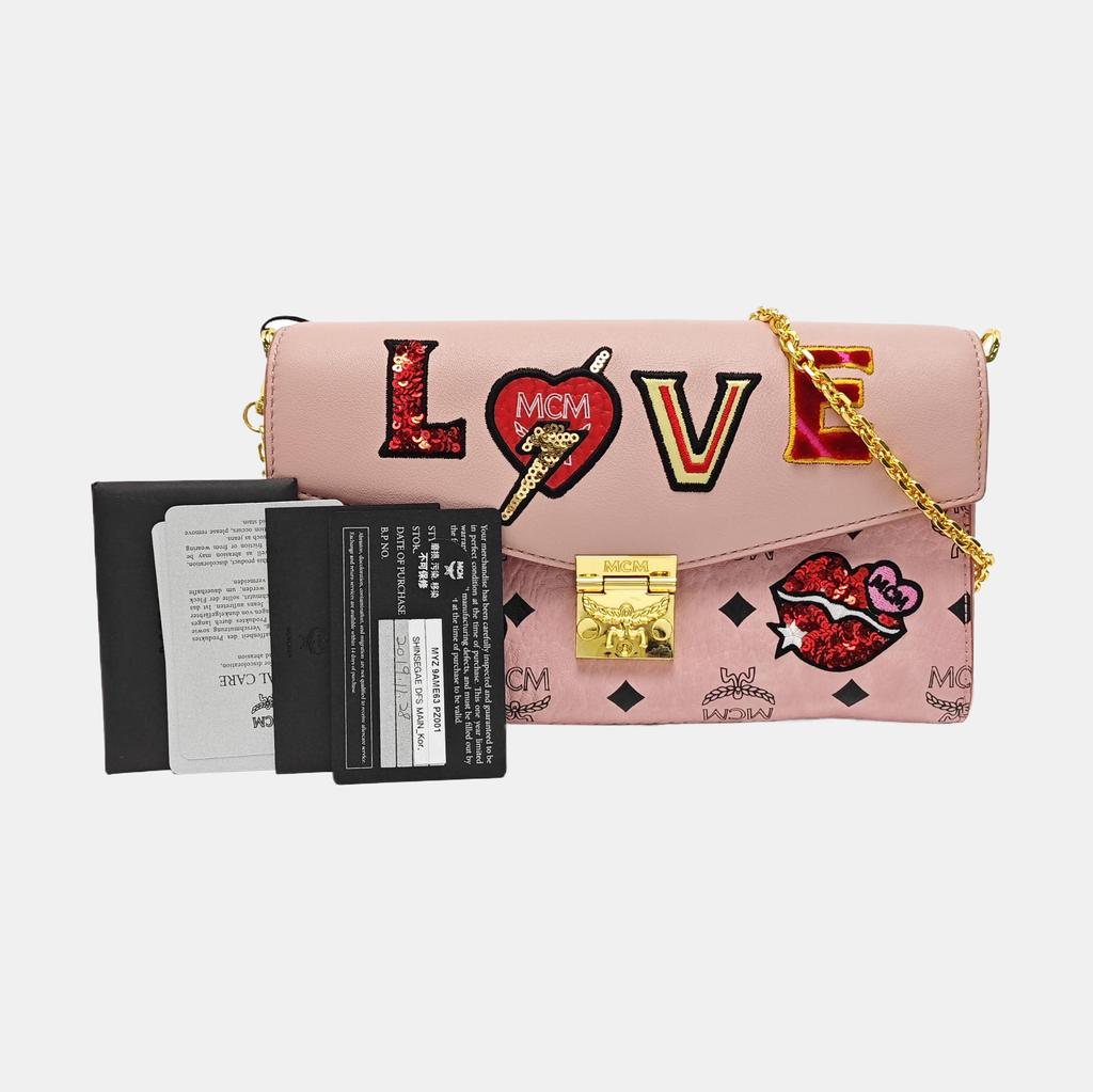 [Pre-Owned] Millie Medium Pink Coated Canvas Printed Patchwork Crossbody Bag - Very Good #12V7GQB