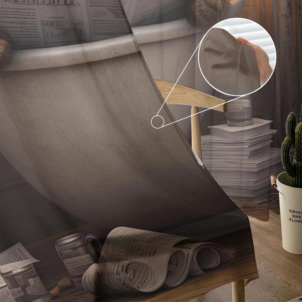 Кошка Газета Прозрачные шторы для ванной для гостиной Спальня Тюлевая занавеска для кухни Вуаль Шторы Жалюзи Панели