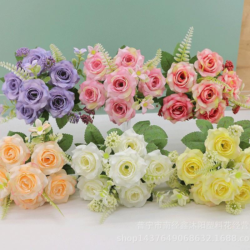 Artificial Rose Bouquet Home Decor Wedding Centerpiece Photography Prop Silk Flower Arrangement In Multiple Colors