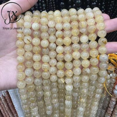 Натуральные круглые бусины из золотистого рутилового кварца для DIY-украшений - Полупрозрачные полуфабрикаты