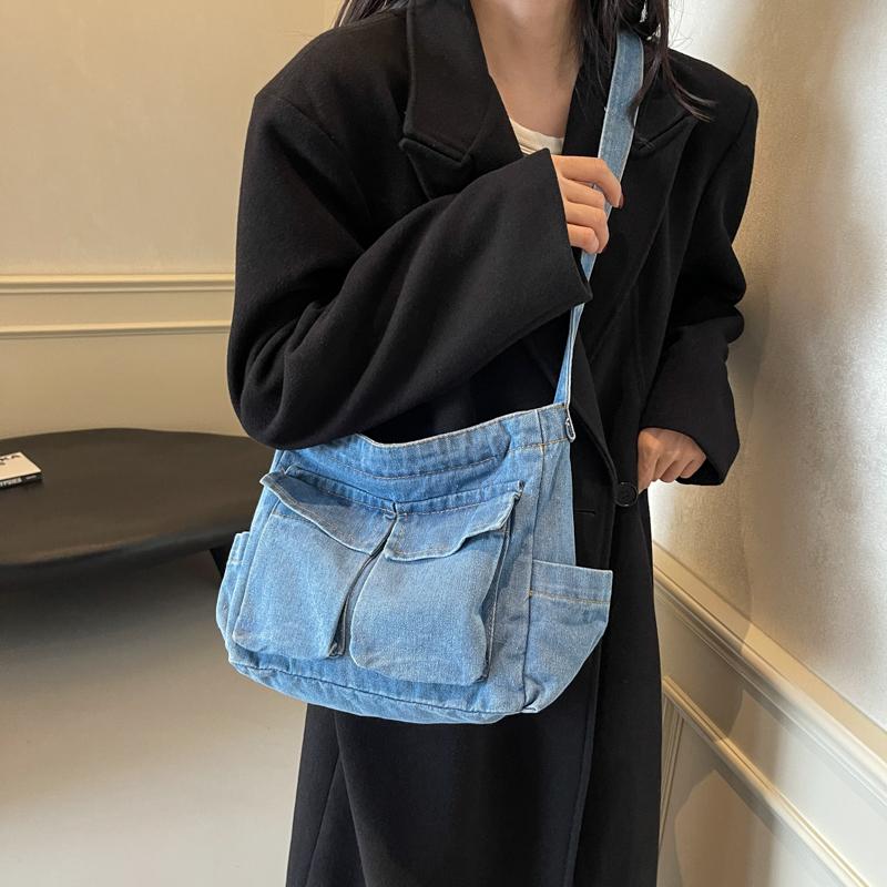 Женская сумка-тоут большой вместимости для поездок на работу из денима, сумка через плечо