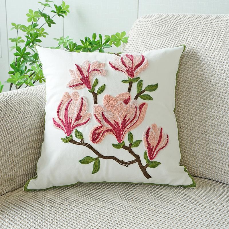 Spring Green Embroidery Throw Pillow Cover 45X45Cm Green Leaf Sofa Pillowcase Headboard Cushion Covers Pillowcases Decor Home