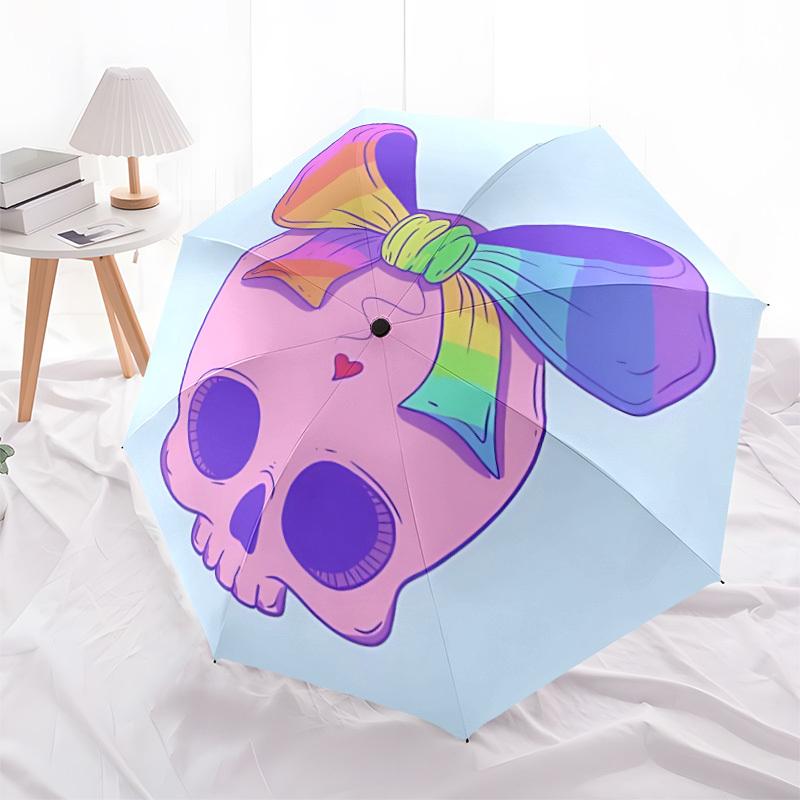 1pc Skull with Bow Automatic Open/close Folding Umbrella, Compact Portable Travel Umbrella, Durable Construction yy250809119