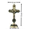 Настольная статуэтка Иисуса Христа из чистой латуни с христианским крестом | Идол на кресте в античной отделке для молитвы | Поклонение, украшение для дома и офиса, золотое (5 дюймов)